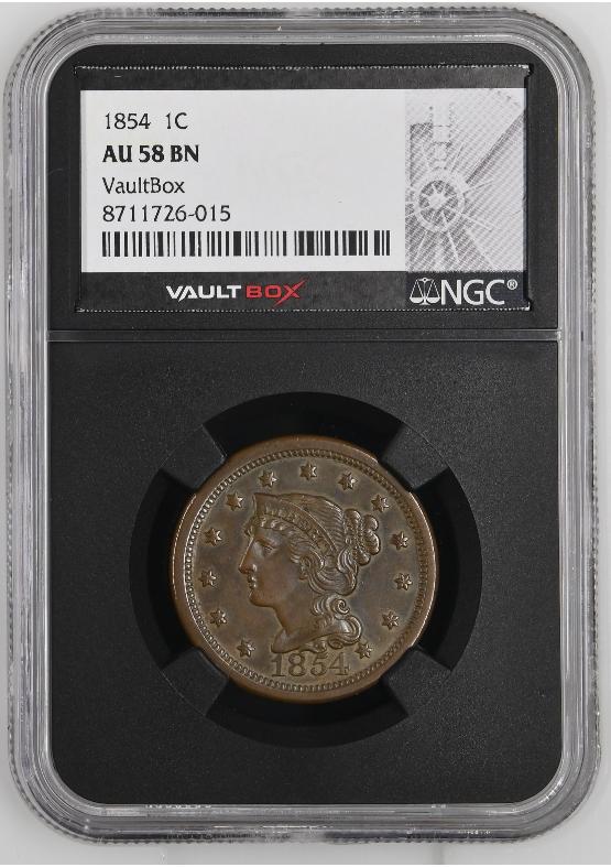 1854 1C NGC AU58BN FRONT