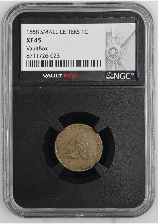 1858 SMALL LETTERS 1C NGC XF45 FRONT