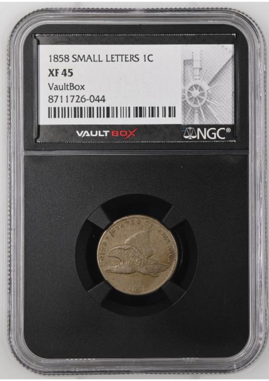 1858 SMALL LETTERS 1C NGC XF45 FRONT