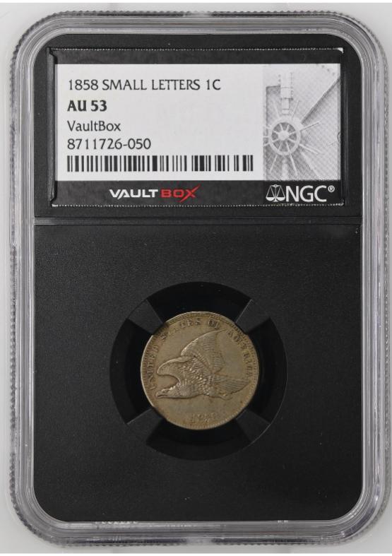 1858 SMALL LETTERS 1C NGC AU53 FRONT