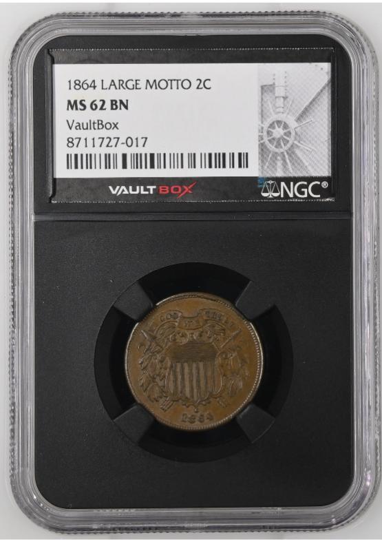 1864 LARGE MOTTO 2C NGC MS62BN FRONT