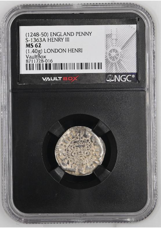(1248-50) ENGLAND PENNY S-1363A HENRY III NGC MS62 FRONT