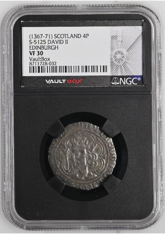(1367-71) SCOTLAND 4P S-5125 DAVID II EDINBURGH NGC VF30 FRONT