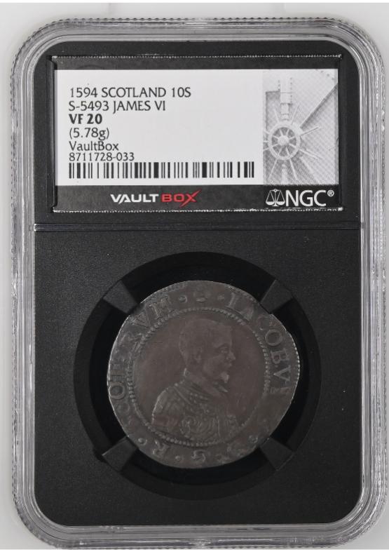 1594 SCOTLAND 10S S-5493 JAMES VI NGC VF20 FRONT
