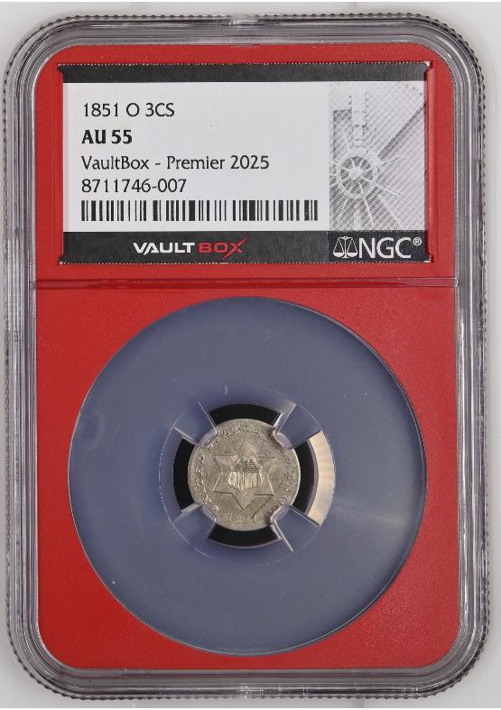 1851-O 3CS NGC AU55 FRONT