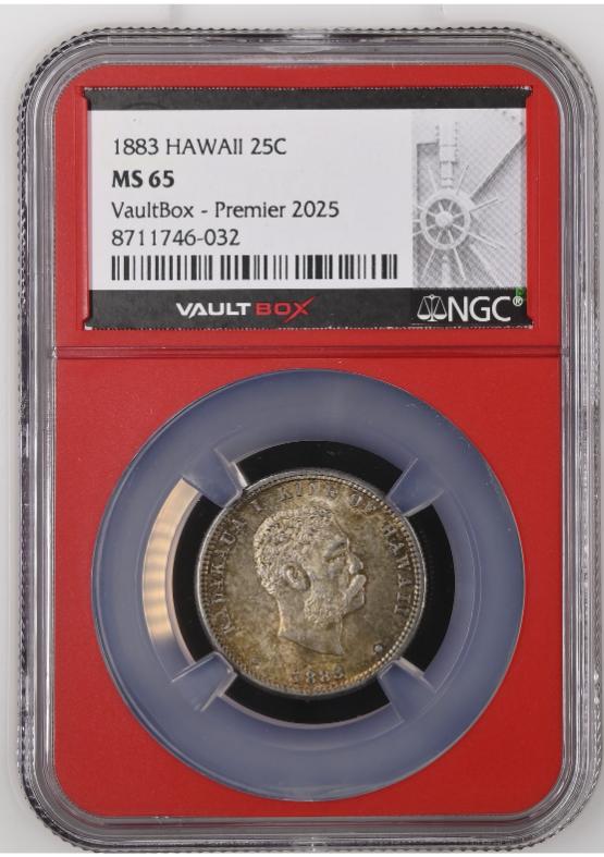 1883 HAWAII 25C NGC MS65 FRONT