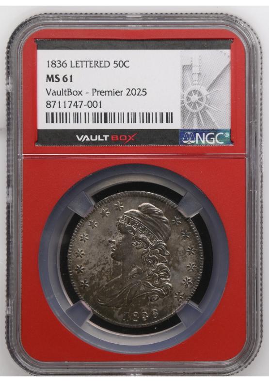 1836 LETTERED 50C NGC MS61 FRONT