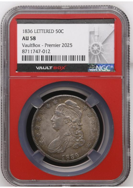 1836 LETTERED 50C NGC AU58 FRONT