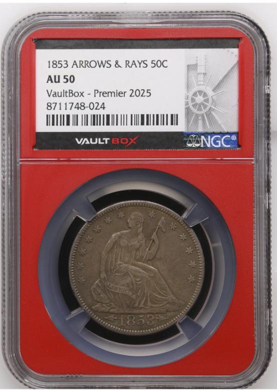 1853 ARROWS & RAYS 50C NGC AU50 FRONT