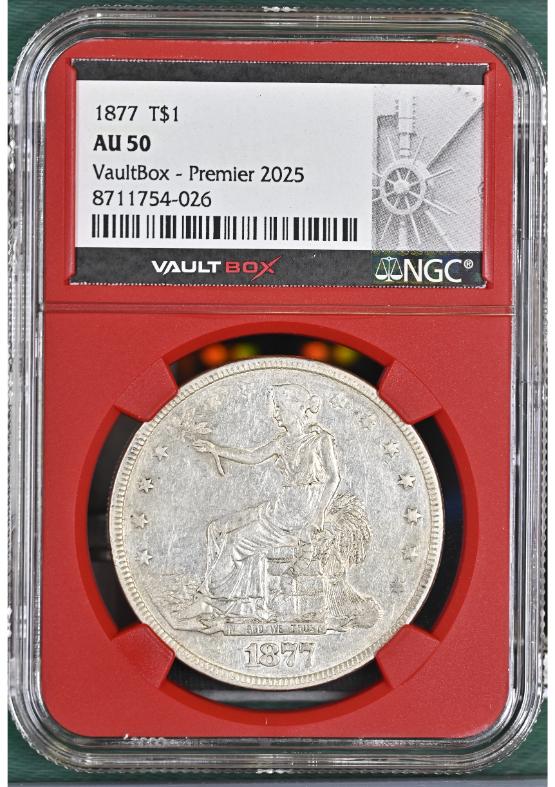 1877 T$1 NGC AU50 FRONT