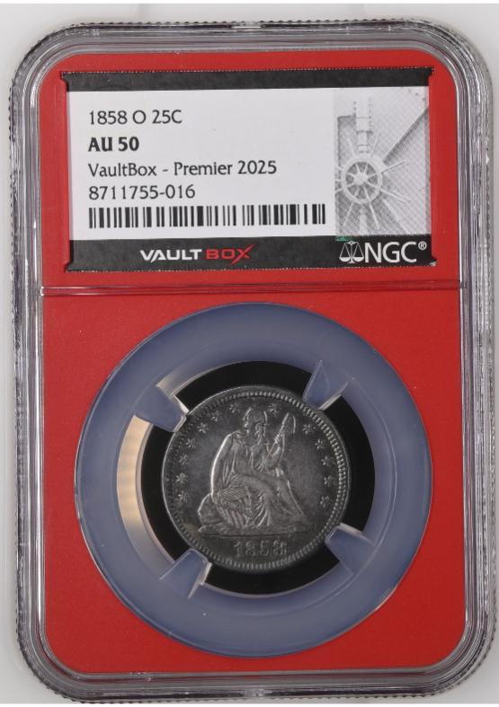 1858-O 25C NGC AU50 FRONT