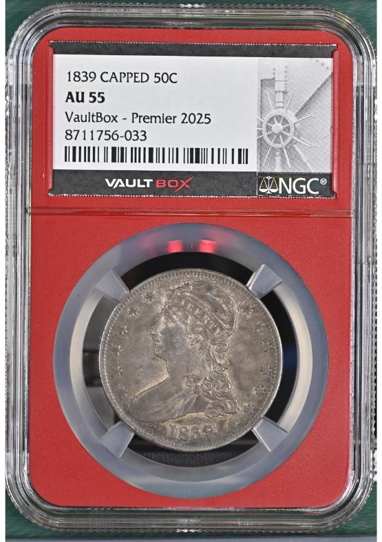 1839 CAPPED 50C NGC AU55 FRONT