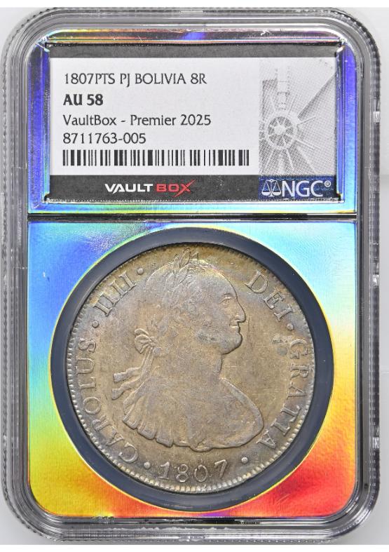 1807 PTS PJBOLIVIA 8R NGC AU58 TONER FRONT
