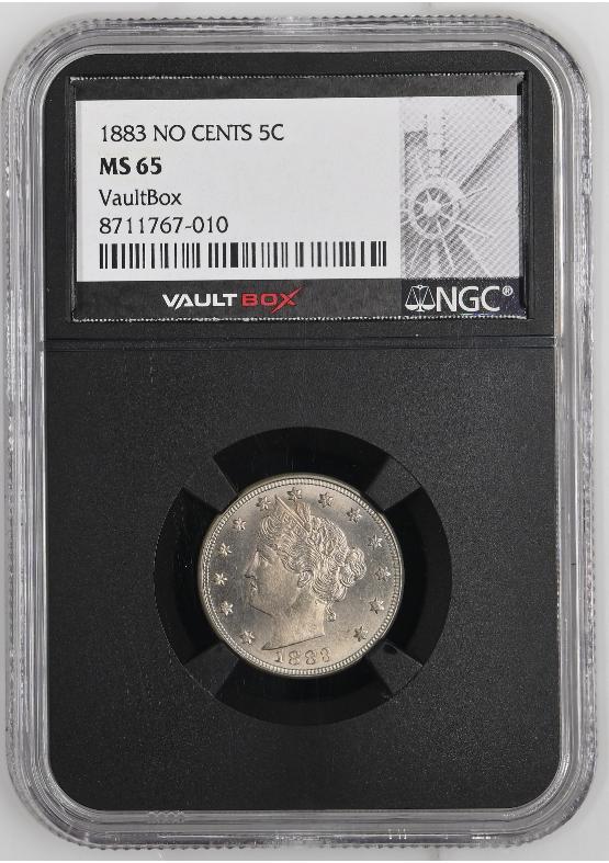 1883 NO CENTS 5C NGC MS65 FRONT