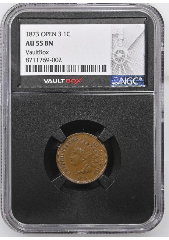 1873 OPEN 3 1C NGC AU55BN FRONT