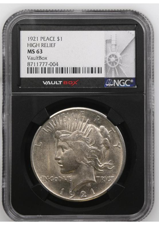 1921 PEACE $1 HIGH RELIEF NGC MS63 FRONT