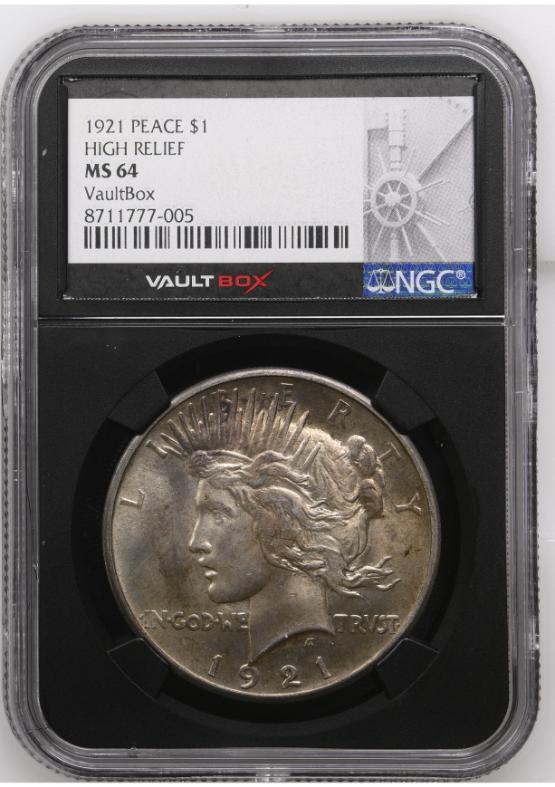 1921 PEACE $1 HIGH RELIEF NGC MS64 FRONT