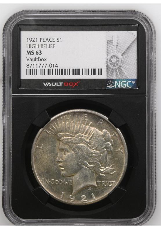 1921 PEACE $1 HIGH RELIEF NGC MS63 FRONT