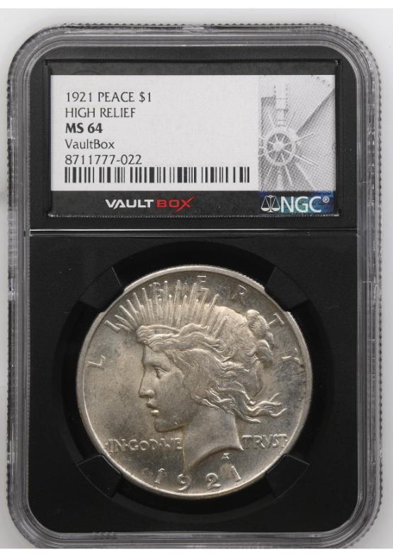 1921 PEACE $1 HIGH RELIEF NGC MS64 FRONT