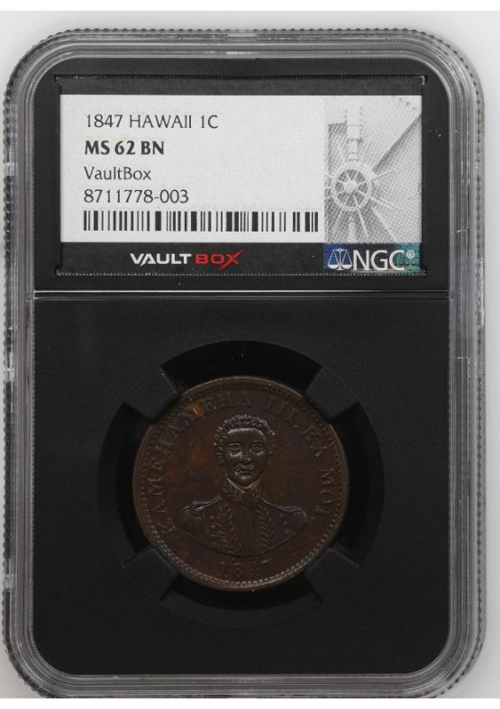 1847 HAWAII 1C NGC MS62BN FRONT