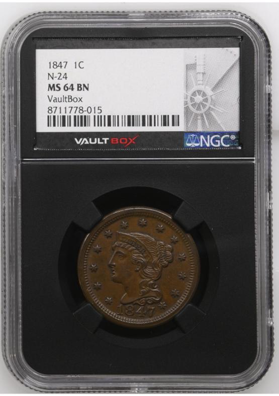 1847 1C N-24 NGC MS64BN FRONT