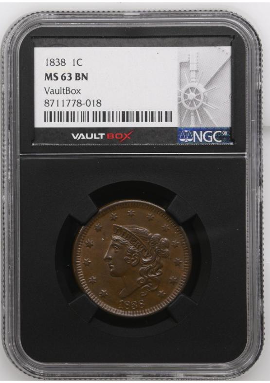 1838 1C NGC MS63BN FRONT