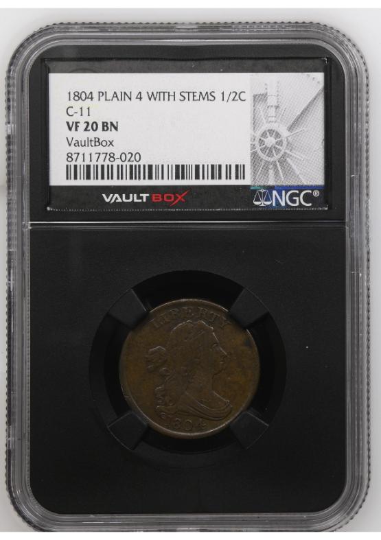 1804 PLAIN 4 WITH STEMS 1/2C C-11 NGC VF20BN FRONT