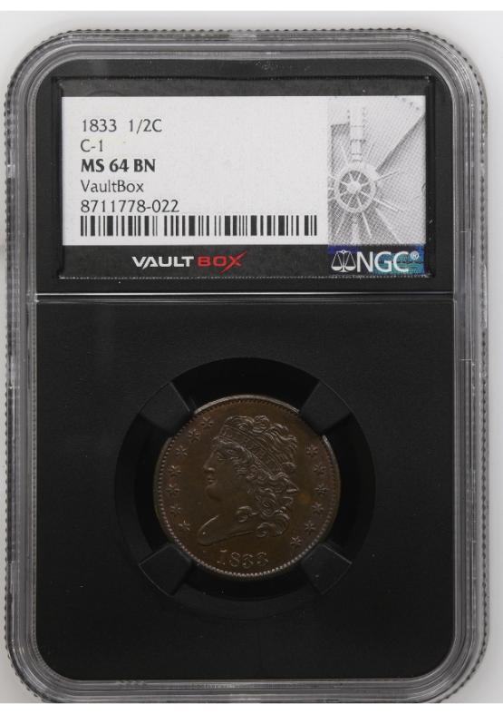 1833 1/2C C-1 NGC MS64BN FRONT