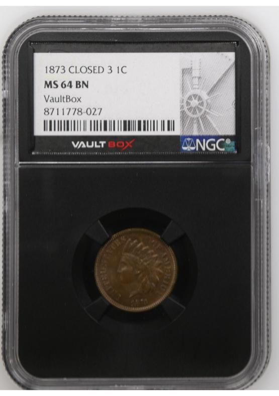 1873 CLOSED 3 1C NGC MS64BN FRONT