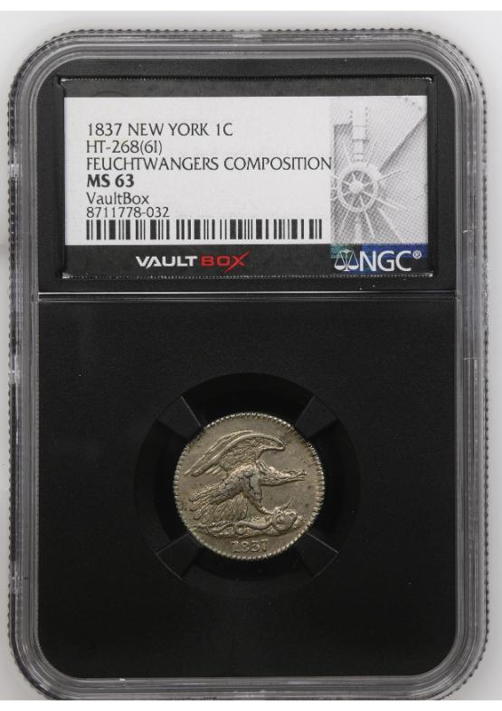 1837 NEW YORK 1C HT-268(6I) FEUCHTWANGERS COMPOSITION NGC MS63 FRONT