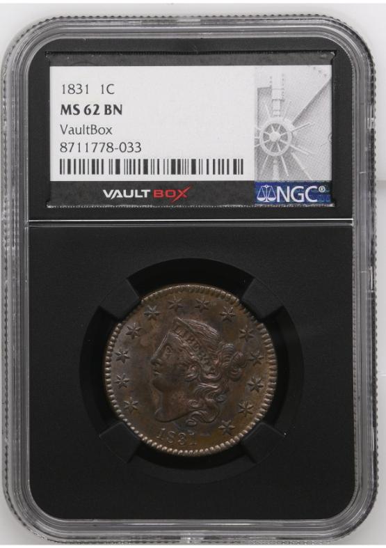 1831 1C NGC MS62BN FRONT