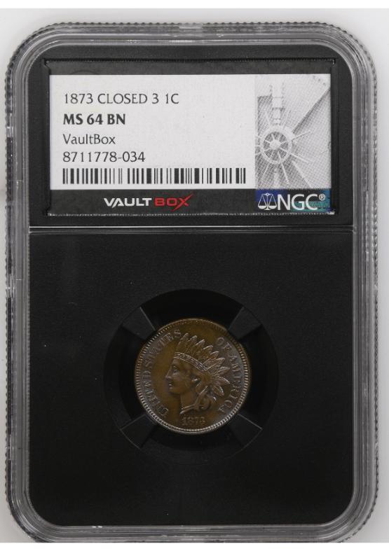 1873 CLOSED 3 1C NGC MS64BN FRONT