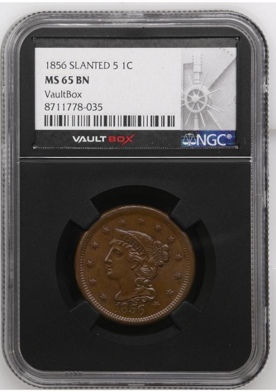 1856 SLANTED 5 1C NGC MS65BN FRONT