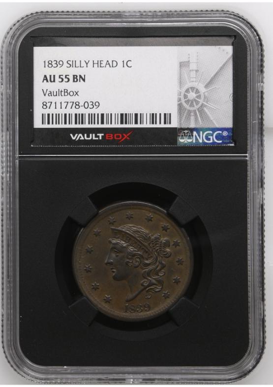 1839 SILLY HEAD 1C NGC AU55BN FRONT