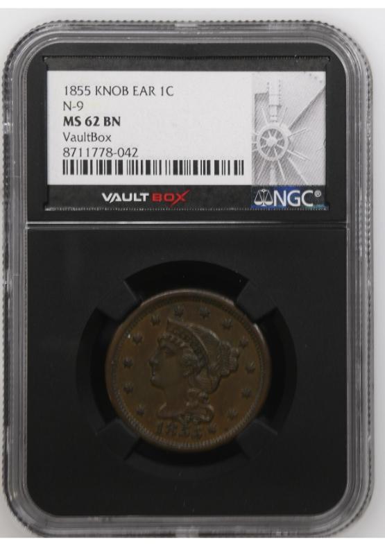 1855 KNOB EAR 1C N-9 NGC MS62BN FRONT
