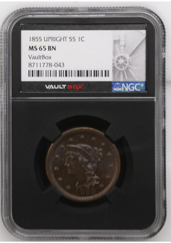 1855 UPRIGHT 55 1C NGC MS65BN FRONT