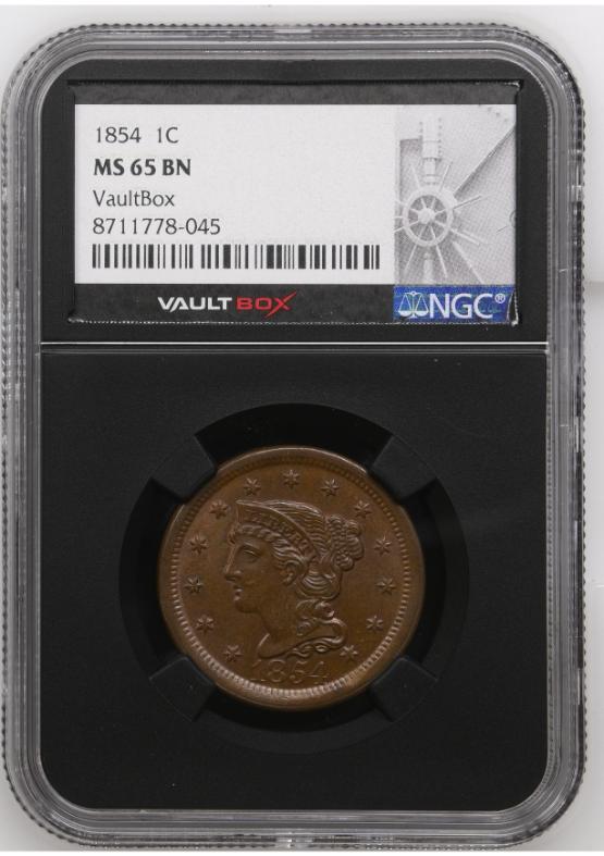 1854 1C NGC MS65BN FRONT
