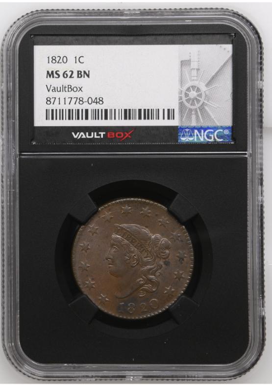 1820 1C NGC MS62BN FRONT