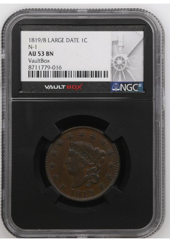 1819/8 LARGE DATE 1C N-1 NGC AU53BN FRONT