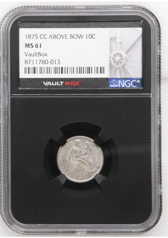 1875-CC ABOVE BOW 10C NGC MS61 FRONT