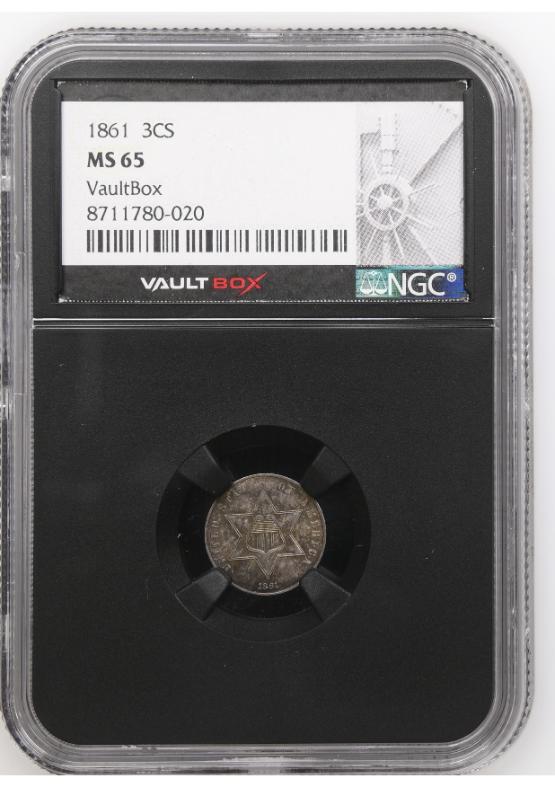 1861 3CS NGC MS65 FRONT