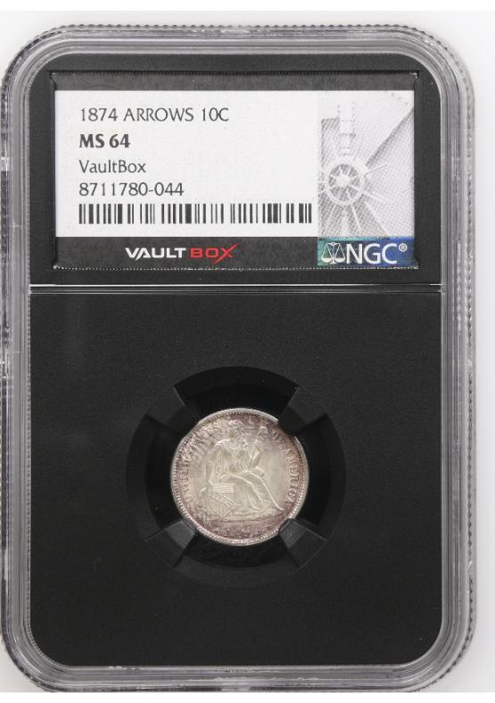1874 ARROWS 10C NGC MS64 FRONT