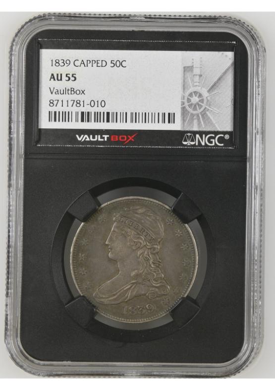 1839 CAPPED 50C NGC AU55 FRONT