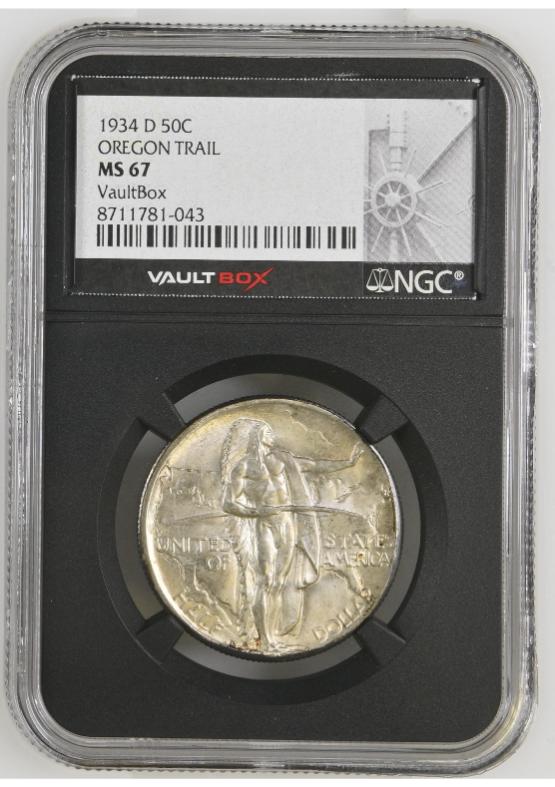 1934-D 50C OREGON TRAIL NGC MS67 FRONT