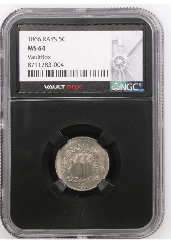 1866 RAYS 5C NGC MS64 FRONT