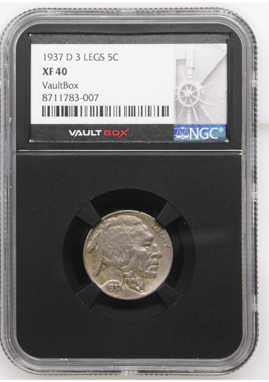 1937-D 3 LEGS 5C NGC XF40 FRONT