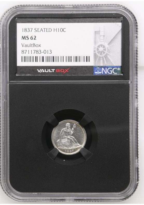 1837 SEATED H10C NGC MS62 FRONT