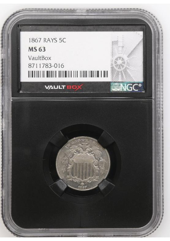 1867 RAYS 5C NGC MS63 FRONT