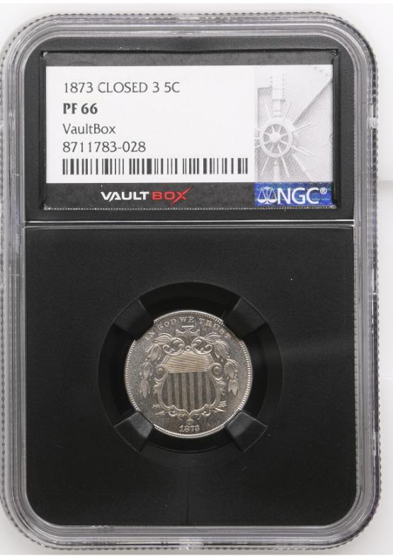 1873 CLOSED 3 5C NGC PF66 FRONT