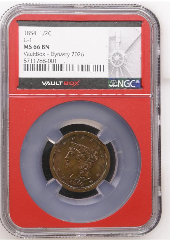 1854 1/2C C-1 NGC MS66BN FRONT